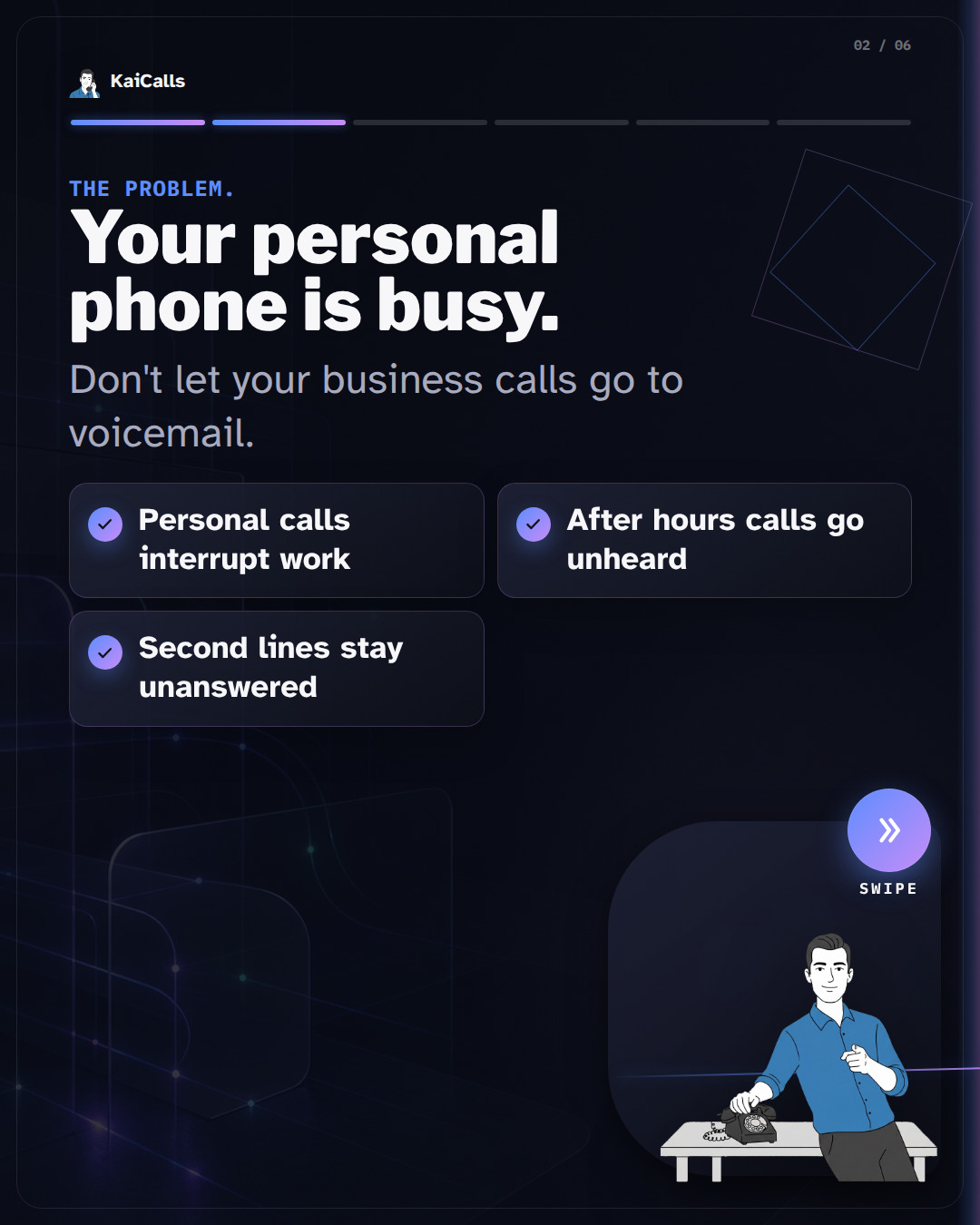 Kai looks at a ringing phone.